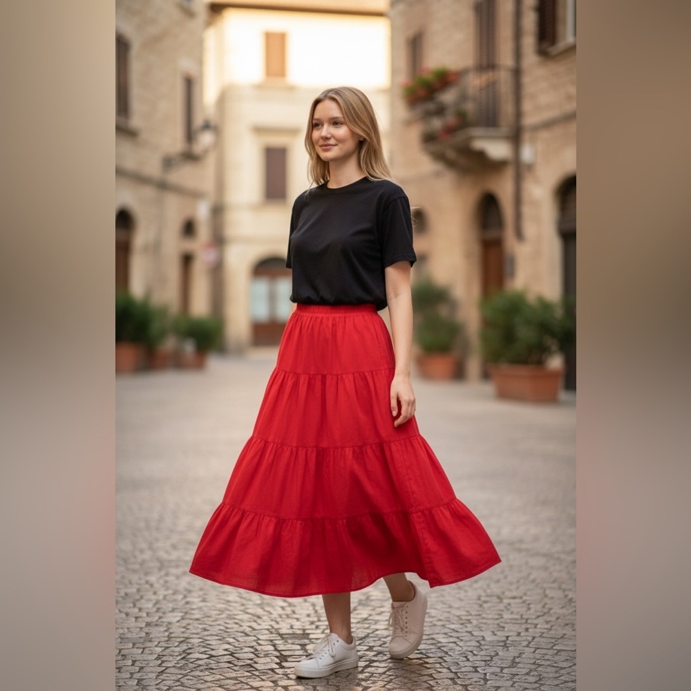 Liz Claiborne Red Tiered Peasant Skirt